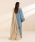 Women's Unstitched Embroidered Greyish Blue Linen Three Piece Suit